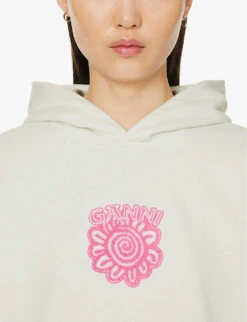 Ganni Logo Graphic-print Organic Cotton-jersey Hoody -Ress Clothing Shop R04152888 EGRET ALT04