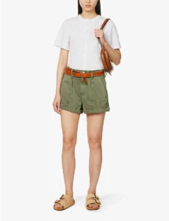 Paige Brooklyn Brand-patch Cotton And Rayon-blend Shorts -Ress Clothing Shop R04153172 VINTAGEIVYGREEN ALT01