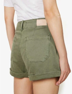 Paige Brooklyn Brand-patch Cotton And Rayon-blend Shorts -Ress Clothing Shop R04153172 VINTAGEIVYGREEN ALT03