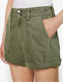 Paige Brooklyn Brand-patch Cotton And Rayon-blend Shorts -Ress Clothing Shop R04153172 VINTAGEIVYGREEN ALT04