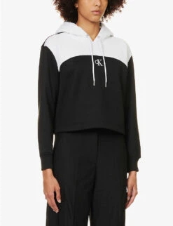 Calvin Klein Colour-blocked Contrast-panel Woven Hoody -Ress Clothing Shop R04153241 CKBLACK ALT02