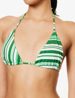 Striped Halterneck Triangle Bikini Top -Ress Clothing Shop R04153637 GREENSTRIPE ALT03