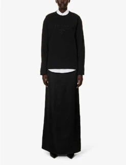 Prada Logo-embossed Round-neck Cotton Sweatshirt -Ress Clothing Shop R04154504 NERO ALT01