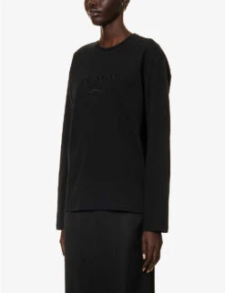 Prada Logo-embossed Round-neck Cotton Sweatshirt -Ress Clothing Shop R04154504 NERO ALT02