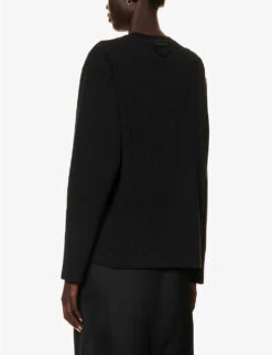 Prada Logo-embossed Round-neck Cotton Sweatshirt -Ress Clothing Shop R04154504 NERO ALT03