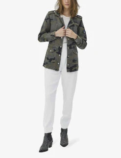 Ikks Camouflage-patterned Badge-embellished Regular-fit Denim Jacket -Ress Clothing Shop R04156394 EMERALD ALT01