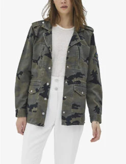 Ikks Camouflage-patterned Badge-embellished Regular-fit Denim Jacket -Ress Clothing Shop R04156394 EMERALD ALT02