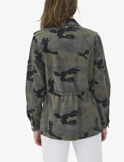 Ikks Camouflage-patterned Badge-embellished Regular-fit Denim Jacket -Ress Clothing Shop R04156394 EMERALD ALT03