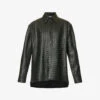 Bottega Veneta Intrecciato Dipped-hem Leather Shirt -Ress Clothing Shop R04159965 DARKGREEN M