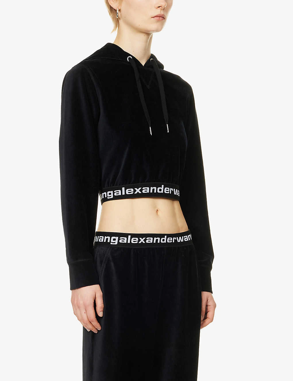 ALEXANDER WANG Branded-hem Cropped Cotton-blend Hoody 5 ALEXANDER WANG Branded-hem Cropped Cotton-blend Hoody - Image 3