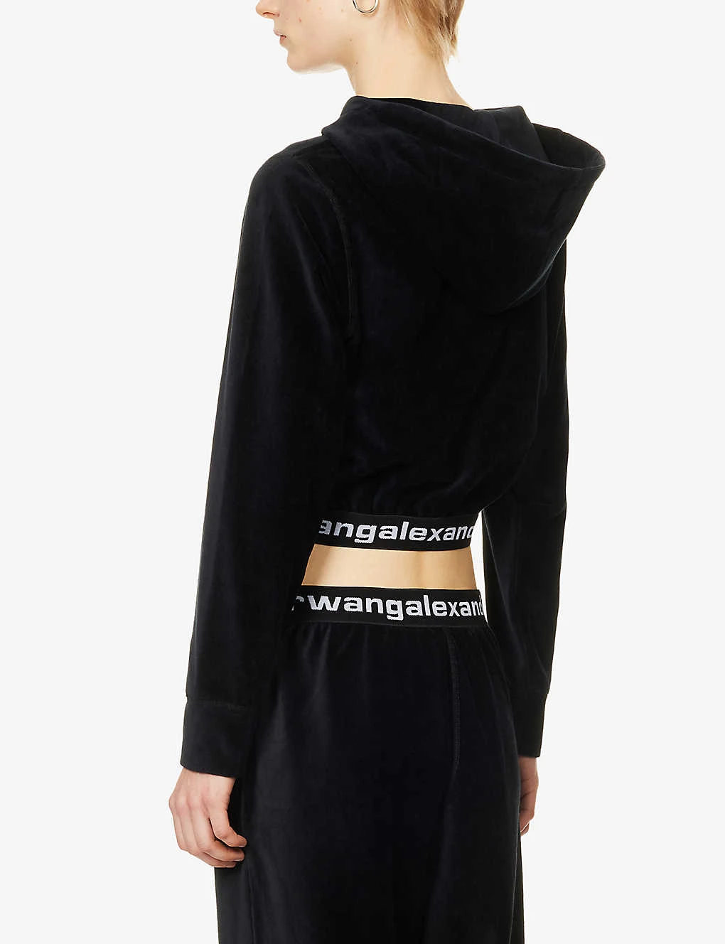 ALEXANDER WANG Branded-hem Cropped Cotton-blend Hoody 6 ALEXANDER WANG Branded-hem Cropped Cotton-blend Hoody - Image 4