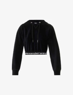 ALEXANDER WANG Branded-hem Cropped Cotton-blend Hoody