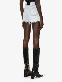 ALEXANDER WANG Logo-print Raw-hem Denim Shorts -Ress Clothing Shop R04160701 PEBBLEBLEACH ALT03