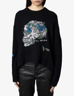 Zadig & Voltaire Markus Floral-embroidered Cashmere Jumper -Ress Clothing Shop R04161338 NOIR ALT02