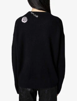 Zadig & Voltaire Markus Floral-embroidered Cashmere Jumper -Ress Clothing Shop R04161338 NOIR ALT03