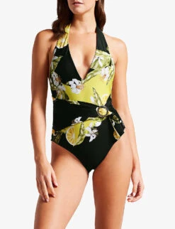 Ted Baker Tabeth Floral-print Plunge Swimsuit -Ress Clothing Shop R04162193 BLACK ALT02