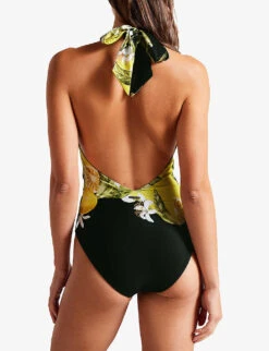 Ted Baker Tabeth Floral-print Plunge Swimsuit -Ress Clothing Shop R04162193 BLACK ALT03