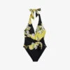 Ted Baker Tabeth Floral-print Plunge Swimsuit -Ress Clothing Shop R04162193 BLACK M