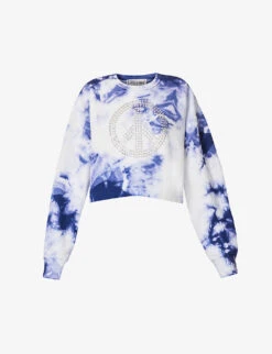 MOSCHINO Rhinestone-embellished Tie-dye Cotton Sweatshirt