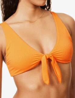 Portugal Tie-front Bikini Top -Ress Clothing Shop R04165688 TANGERINERIB ALT04