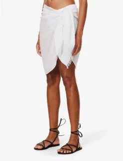 Mykonos Frayed-hem Linen Sarong 9 Mykonos Frayed-hem Linen Sarong -Ress Clothing Shop R04165726 WHITECRINKLE ALT02