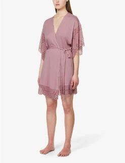 Eberjey Beatrix Lace-trim Stretch-jersey Robe 9 Eberjey Beatrix Lace-trim Stretch-jersey Robe -Ress Clothing Shop R04166191 FOXGLOVE ALT02