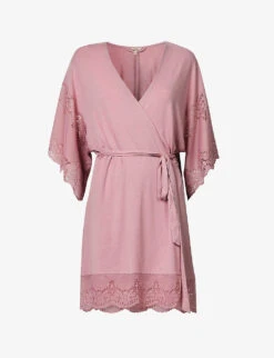 Eberjey Beatrix Lace-trim Stretch-jersey Robe