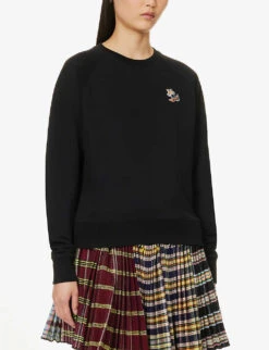 Brand-appliqué Ribbed-trim Cotton-jersey Sweatshirt -Ress Clothing Shop R04166215 BLACK ALT02