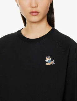 Brand-appliqué Ribbed-trim Cotton-jersey Sweatshirt -Ress Clothing Shop R04166215 BLACK ALT04