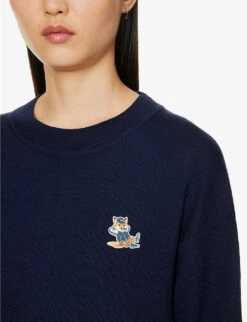 Brand-appliqué Ribbed-trim Wool-knit Jumper 11 Brand-appliqué Ribbed-trim Wool-knit Jumper -Ress Clothing Shop R04166216 NAVY ALT04