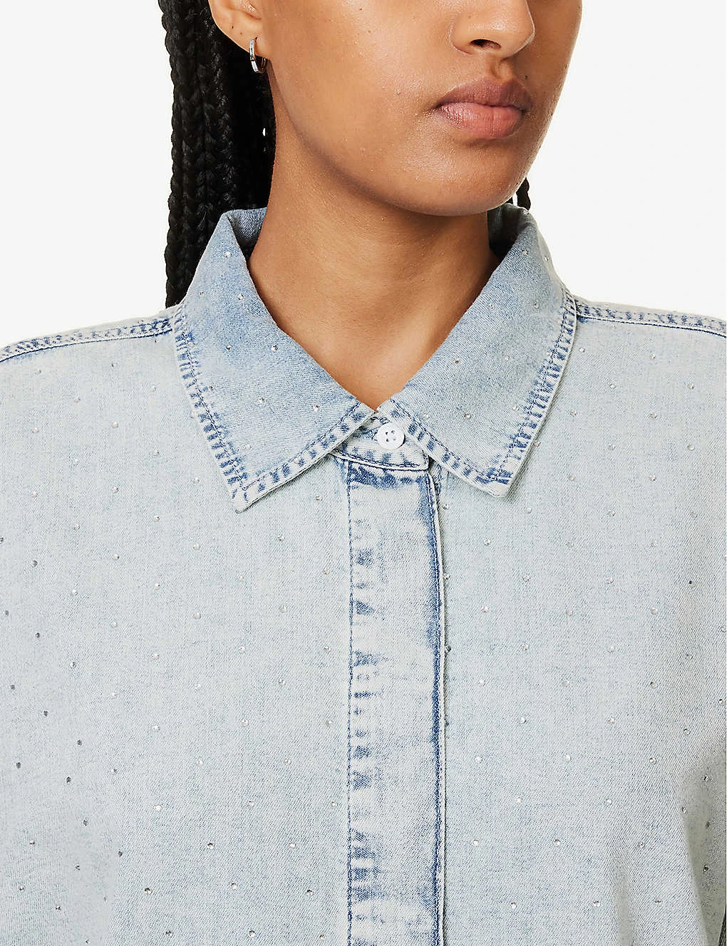 GOOD AMERICAN Weekender Faded-wash Denim Shirt 7 GOOD AMERICAN Weekender Faded-wash Denim Shirt - Image 5