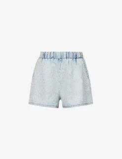 GOOD AMERICAN The Weekender Rhinestone-embellished Faded-wash Mid-rise Denim Shorts