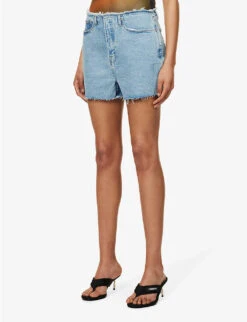 GOOD AMERICAN Good 90s Distressed Stretch-denim Shorts -Ress Clothing Shop R04166604 INDIGO492 ALT02