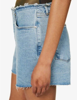 GOOD AMERICAN Good 90s Distressed Stretch-denim Shorts -Ress Clothing Shop R04166604 INDIGO492 ALT04