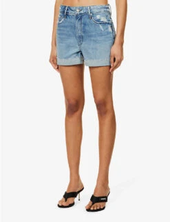 GOOD AMERICAN Good Girlfriend Petite Faded-wash Recycled-denim Shorts -Ress Clothing Shop R04166606 INDIGO474 ALT02