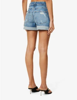 GOOD AMERICAN Good Girlfriend Petite Faded-wash Recycled-denim Shorts -Ress Clothing Shop R04166606 INDIGO474 ALT03