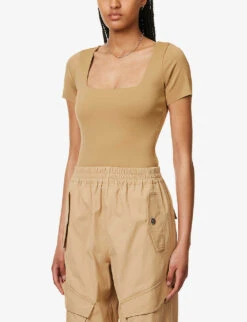 GOOD AMERICAN Scuba Square-neck Stretch-woven Body 11 GOOD AMERICAN Scuba Square-neck Stretch-woven Body -Ress Clothing Shop R04166614 PECAN001 ALT03