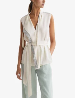 Reiss Romy Stripe-trim Stretch-woven Blouse 9 Reiss Romy Stripe-trim Stretch-woven Blouse -Ress Clothing Shop R04169198 IVORY ALT02