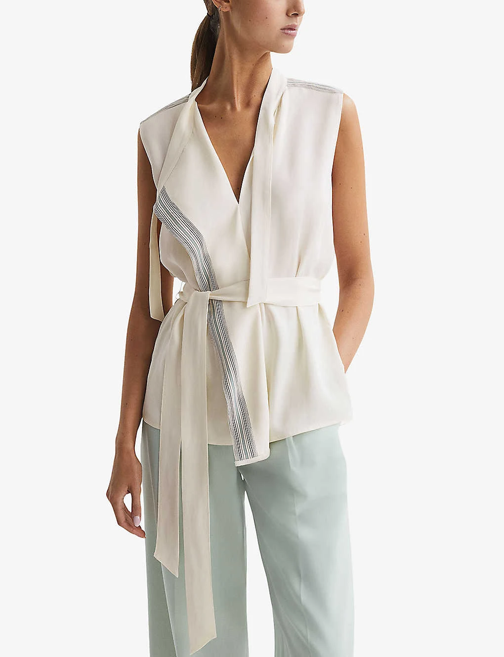 Reiss Romy Stripe-trim Stretch-woven Blouse 5 Reiss Romy Stripe-trim Stretch-woven Blouse - Image 3