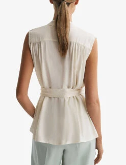 Reiss Romy Stripe-trim Stretch-woven Blouse 10 Reiss Romy Stripe-trim Stretch-woven Blouse -Ress Clothing Shop R04169198 IVORY ALT03
