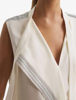Reiss Romy Stripe-trim Stretch-woven Blouse 11 Reiss Romy Stripe-trim Stretch-woven Blouse -Ress Clothing Shop R04169198 IVORY ALT04