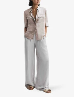 Reiss Aubrey Short-sleeve Silk Shirt -Ress Clothing Shop R04169200 CHAMPAGNE ALT02