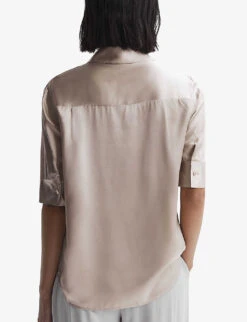 Reiss Aubrey Short-sleeve Silk Shirt -Ress Clothing Shop R04169200 CHAMPAGNE ALT03