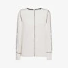 Reiss Estella Contrast-tip Long-sleeve Stretch-woven Blouse 1 Reiss Estella Contrast-tip Long-sleeve Stretch-woven Blouse -Ress Clothing Shop R04169209 CREAM M