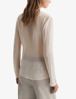 Reiss Robyn Rhinestone-embellished Woven Blouse -Ress Clothing Shop R04169210 CREAM ALT03