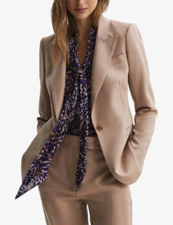 Reiss Tora Animal-print Neck-tie Woven Blouse -Ress Clothing Shop R04169213 BLUE ALT02