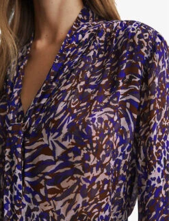 Reiss Tora Animal-print Neck-tie Woven Blouse -Ress Clothing Shop R04169213 BLUE ALT04