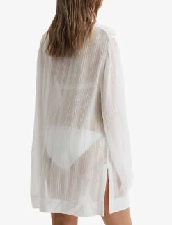 Reiss April Semi-sheer Striped Woven Kaftan -Ress Clothing Shop R04169521 WHITE ALT03