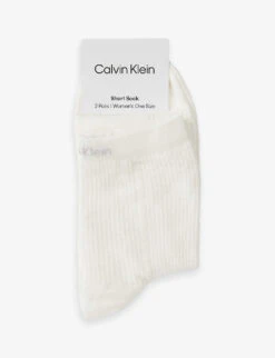 Calvin Klein Branded-cuff Ankle-rise Pack Of Two Stretch-cotton Blend Socks