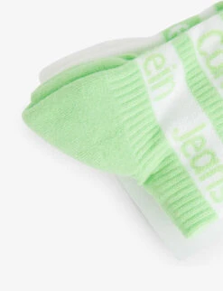 Calvin Klein Logo-print Ankle-rise Pack Of Two Stretch-cotton Blend Socks -Ress Clothing Shop R04172157 LIME ALT01